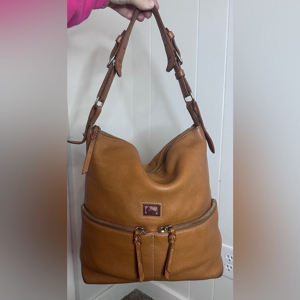 Dooney & Bourke Brown Pebbled Leather Hobo Bag Tan Camel Zip Pocket Shoulder Bag - Picture 15 of 16